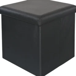 Pouf Contenitore Nero in ecopelle richiudibile h38x38x38 cm