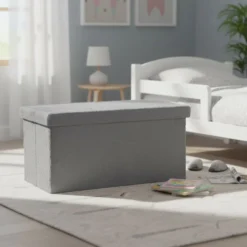 Pouf Contenitore Richiudibile Effetto pelliccia sintetica Grigio