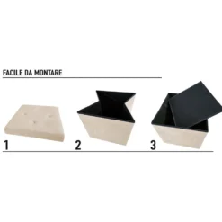 Pouf Contenitore Richiudibile Crema in Velluto Sintetico h38x38x38 cm