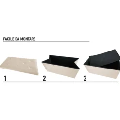 Pouf Contenitore Richiudibile Crema in Velluto Sintetico h38x76x38 cm