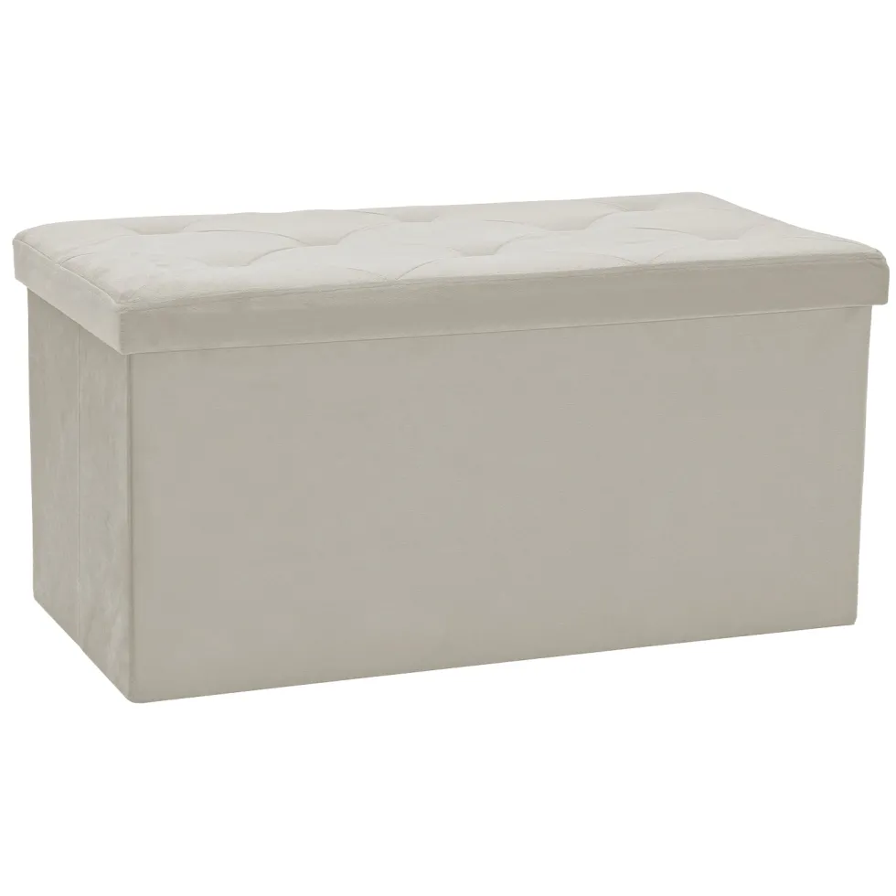Pouf Contenitore Richiudibile Crema in Velluto Sintetico h38x76x38 cm