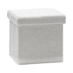 Pouf Contenitore Richiudibile Effetto pelliccia sintetica Bianco