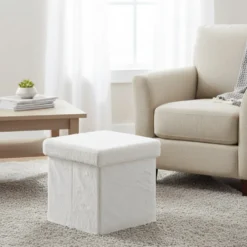 Pouf Contenitore Richiudibile Effetto pelliccia sintetica Bianco