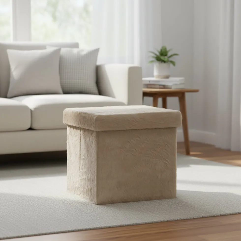 Pouf Contenitore Richiudibile Effetto pelliccia sintetica Tortora