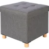 Pouf Contenitore Richiudibile Grigio con piedi in legno