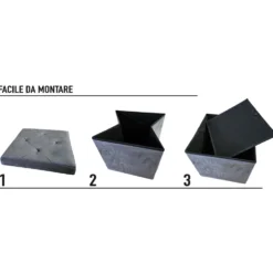 Pouf Contenitore Richiudibile Grigio in Velluto Sintetico h38x38x38 cm