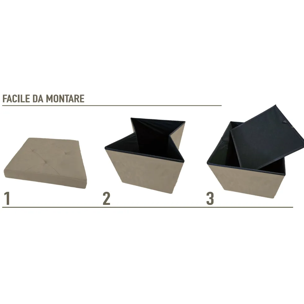 Pouf Contenitore Richiudibile Tortora in Velluto Sintetico h38x38x38 cm
