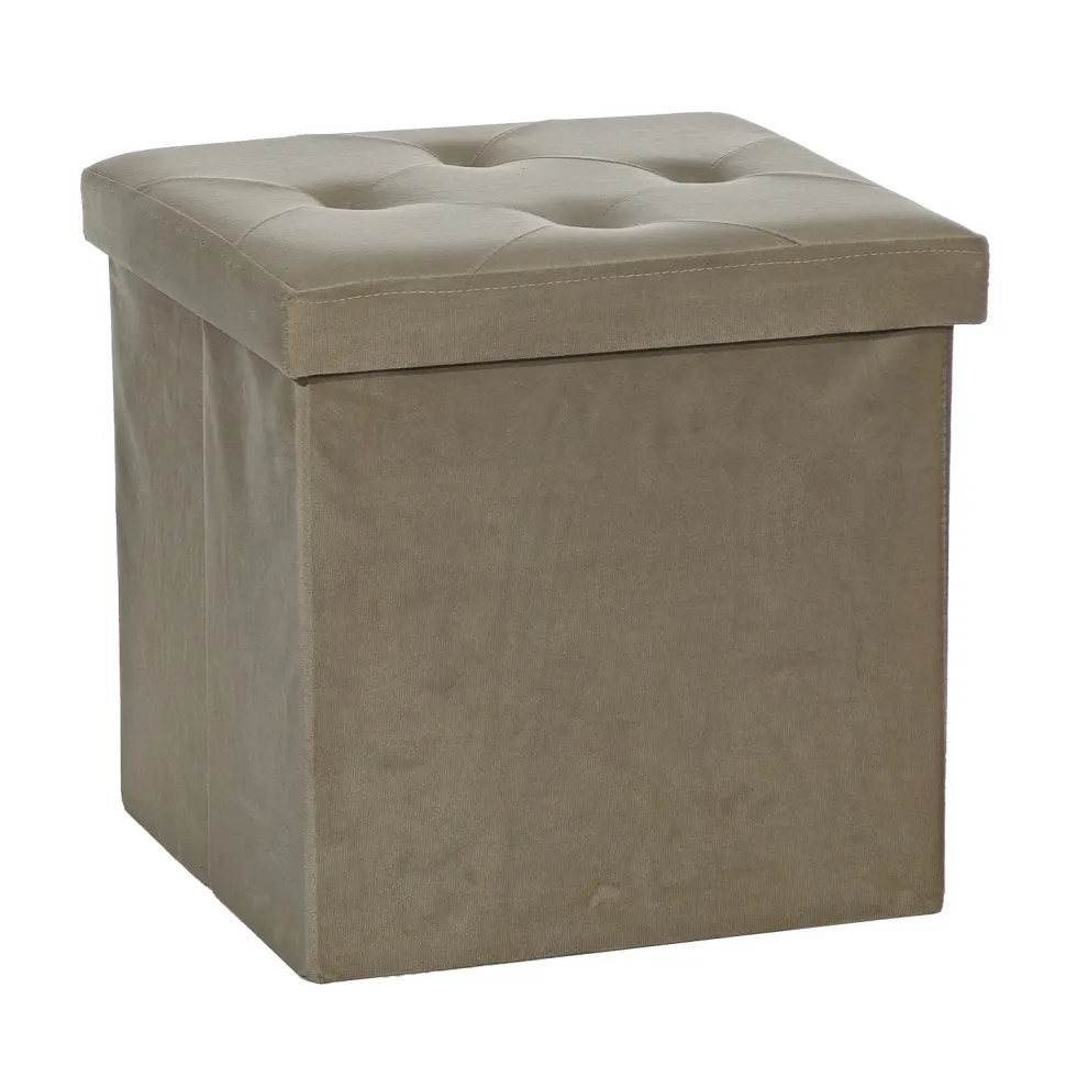 Pouf Contenitore Richiudibile Tortora in Velluto Sintetico h38x38x38 cm
