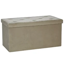Pouf Contenitore Richiudibile Tortora in Velluto Sintetico h38x76x38 cm