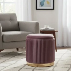 Pouf Contenitore Rosa in Velluto Sintetico