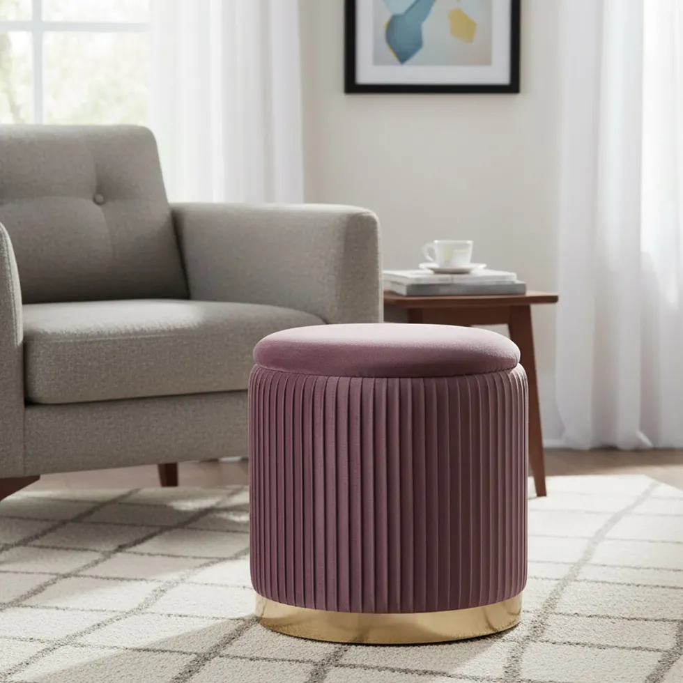 Pouf Contenitore Rosa in Velluto Sintetico