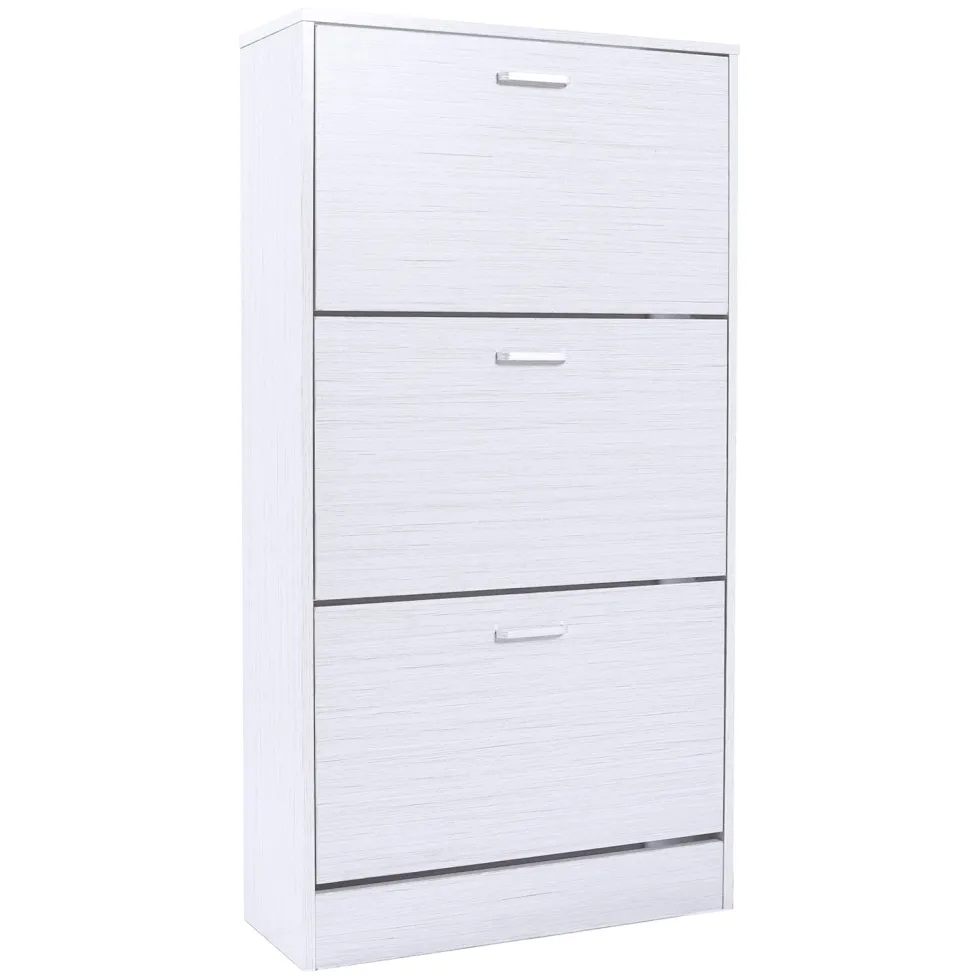 Scarpiera 3 ante in MDF Effetto Legno Bianco h120x63x24 cm