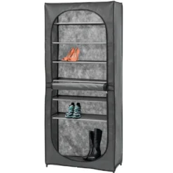 Scarpiera 7 Ripiani in Metallo e TNT 21 Posti Grigio Scuro h160x68x30 cm
