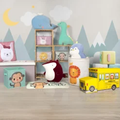 Scatola Portaoggetti Salvaspazio a Forma di Scuolabus per Giocattoli Linea Baby Cute
