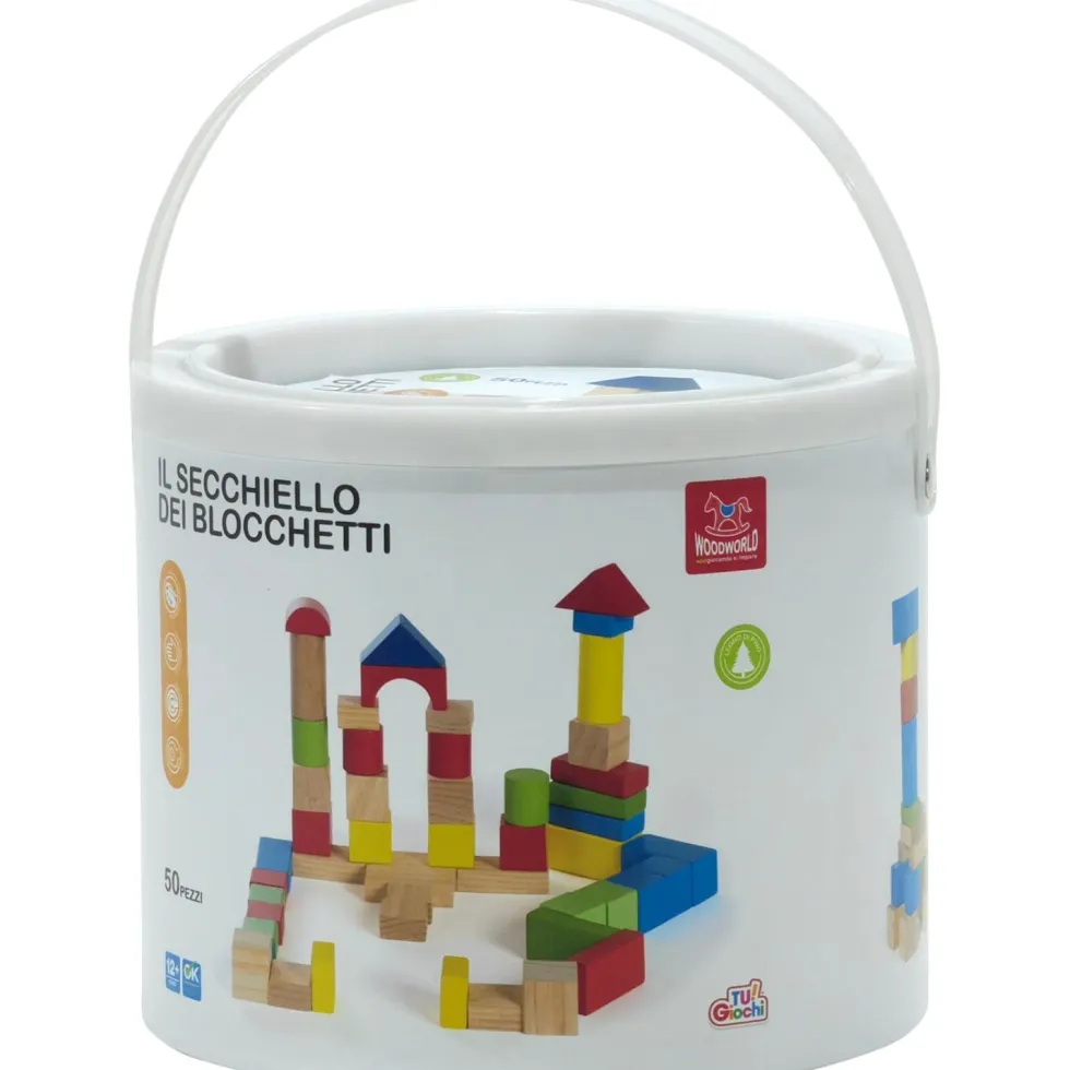 Secchiello Blocchetti di legno 50 pezzi Linea Woodworld