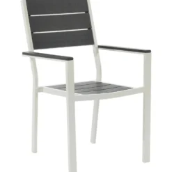 Sedia da giardino in acciaio Bianco con Doghe Effetto Legno Antracite