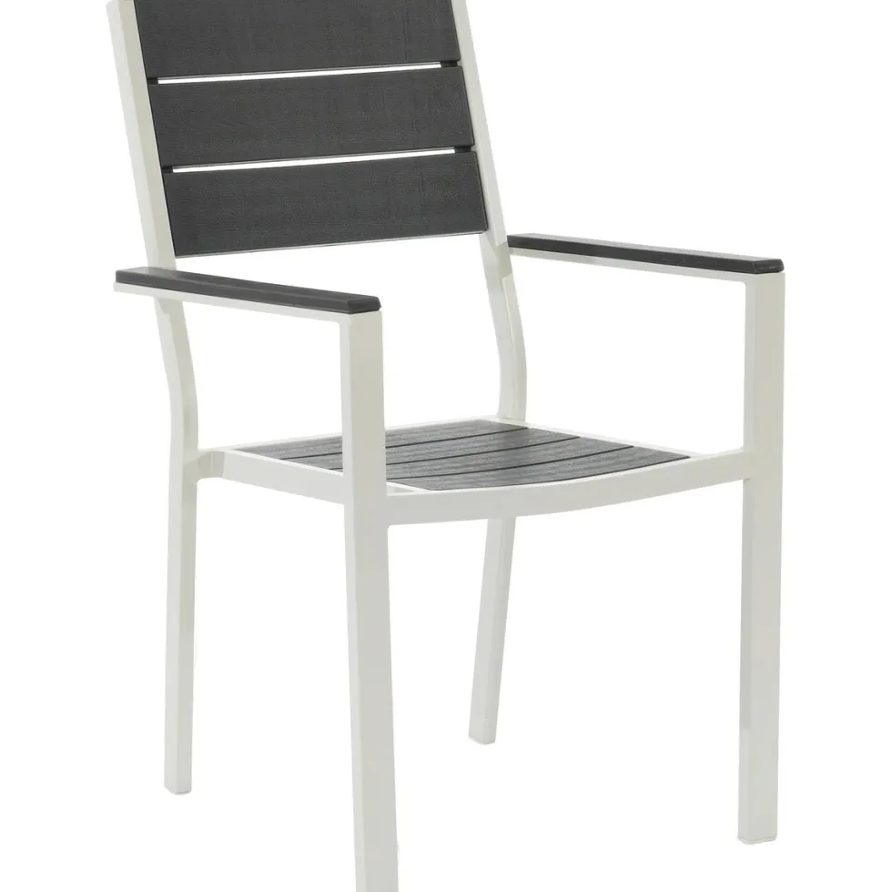Sedia da giardino in acciaio Bianco con Doghe Effetto Legno Antracite