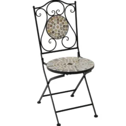Sedia da giardino Pieghevole Decorata in metallo nero con maioliche Multicolor