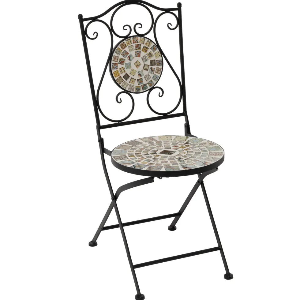 Sedia da giardino Pieghevole Decorata in metallo nero con maioliche Multicolor