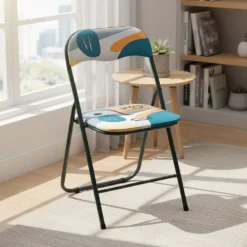 Sedia Pieghevole colorata con stampe artistiche in acciaio e PVC