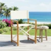 Sedia Regista Pieghevole in Alluminio Effetto Legno con Tessuto Bianco h87x45x56,5 cm