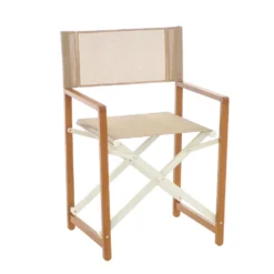Sedia Regista Pieghevole in Alluminio Effetto Legno con Tessuto Tortora h87x45x56,5 cm