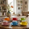 Servizio da caffè Colorato in Stoneware 6 tazzine con piattini 9 cl