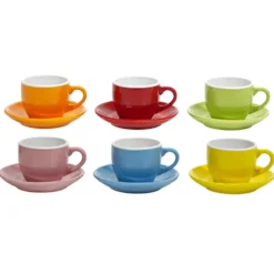 Servizio da caffè Colorato in Stoneware 6 tazzine con piattini 9 cl