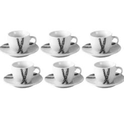 Servizio da caffè in Porcellana 6 tazzine con piattini Abstract Black