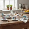 Servizio da caffè in Porcellana 6 tazzine con piattini Fantasia Multicolor