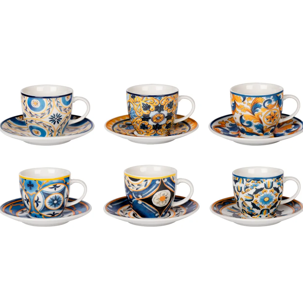 Servizio da caffè in Porcellana 6 tazzine con piattini Linea Erice 9 cl