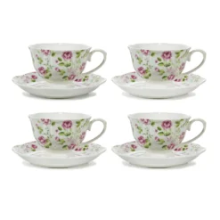 Servizio da Tè in ceramica Romantic 4 Tazze con Piattino 20 cl