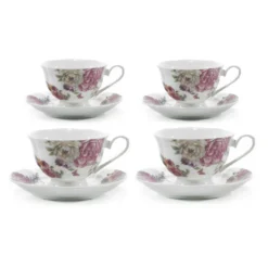 Servizio da Tè in ceramica Romantic 4 Tazze con Piattino 20 cl