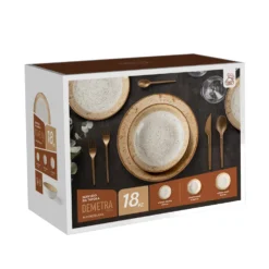 Servizio di piatti Demetra Beige in porcellana 18 pezzi