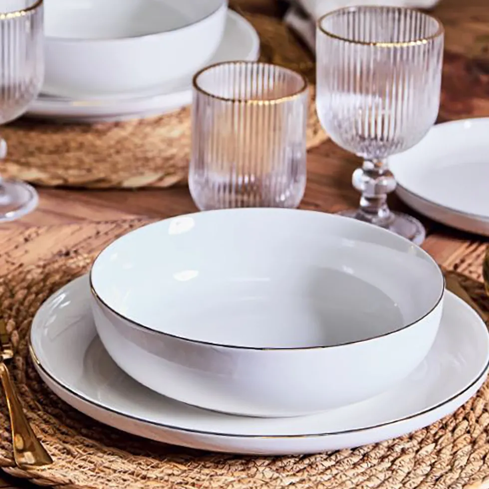 Servizio di piatti Edge Filo Oro in porcellana Bianco Linea Edge