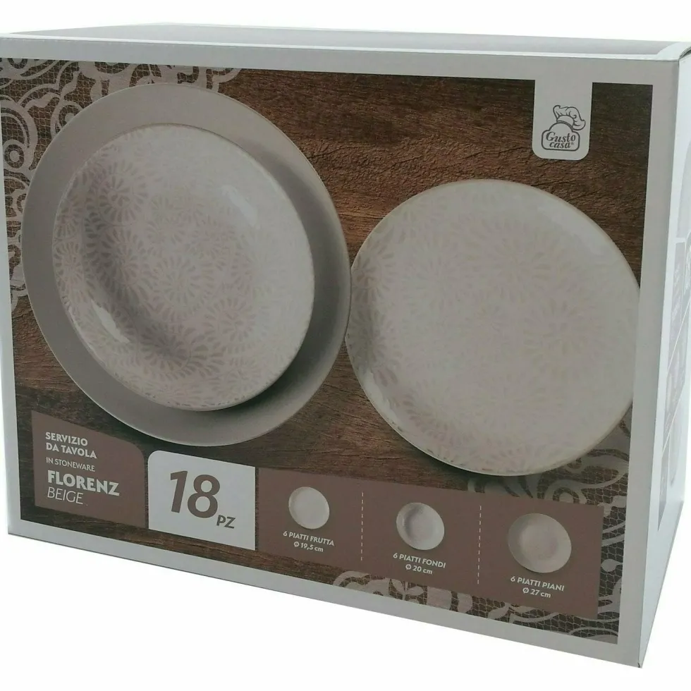 Servizio di piatti Florenz beige in stoneware 18 pezzi