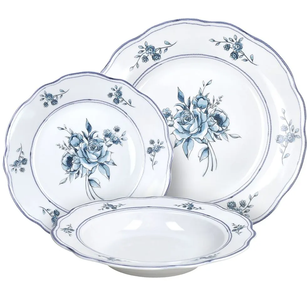 Servizio di piatti Heritage Florals Blu in Porcellana Linea Cappettata