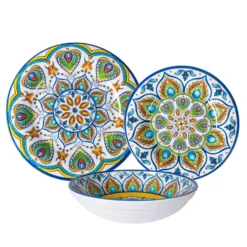 Servizio di piatti in melamina con Decorazioni Maioliche Multicolor 12 pezzi