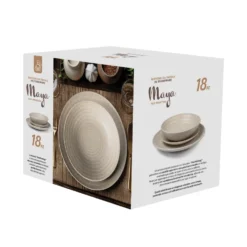 Servizio di piatti in stoneware Maya Pad Printing Bianco 18 pezzi