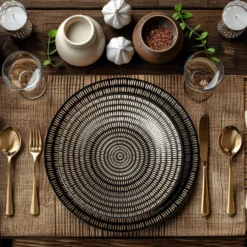 Servizio di piatti in stoneware Maya Pad Printing Nero 18 pezzi