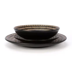 Servizio di piatti in stoneware Maya Pad Printing Nero 18 pezzi