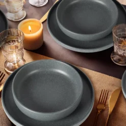 Servizio di piatti in Stoneware Nordica Grigio 18 pezzi