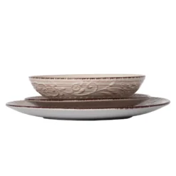 Servizio di piatti in stoneware Terra d'Ombra Embossed Pad 18 pezzi