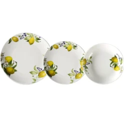Servizio di Piatti Linea Mediterranea Decorazione Limoni in Porcellana 18 Pezzi