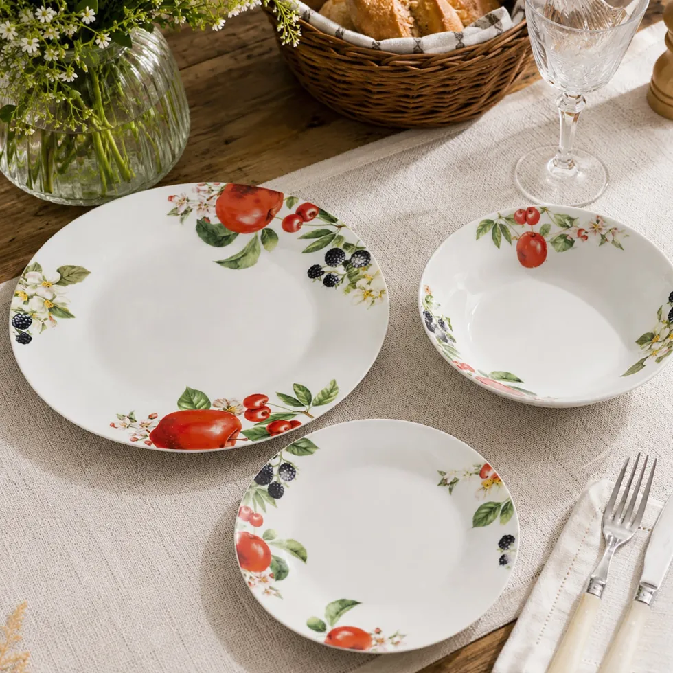 Servizio di Piatti Linea Rebeka Decorazione Frutta in Porcellana 18 Pezzi
