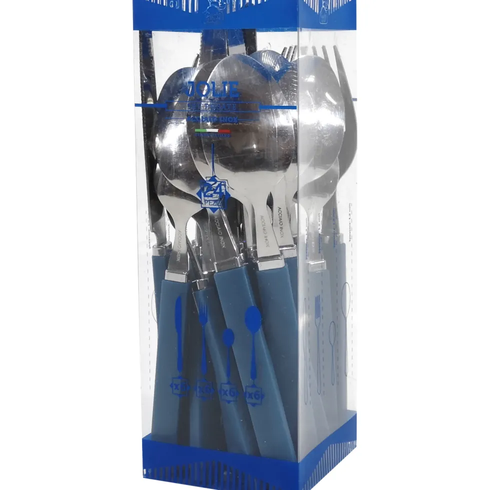 Servizio posate in acciaio inox 24 pezzi Jolie Blu Petrolio