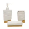 Set Bagno 3 pezzi in Ceramica Bianca e Bamboo Design Geometrico