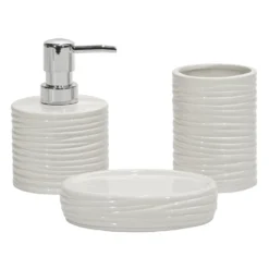 Set Bagno 3 pezzi in Ceramica Bianca Finitura a rilievo Effetto Ondulato