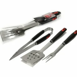 Set BBQ 3 pezzi Utensili Barbecue in acciaio inox e manico in plastica