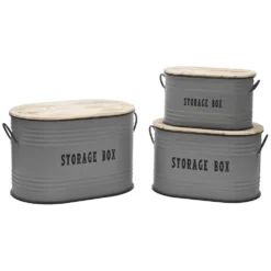 Set 3 Ceste Portabiancheria con Manici Rettangolare Grigio